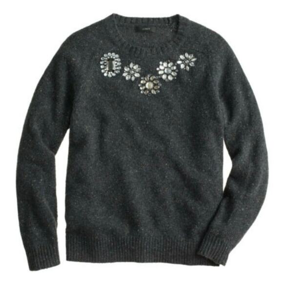 J Crew Women's Preppy Bejeweled Lambswool Blend Sweater Small Gray - Picture 13 of 13